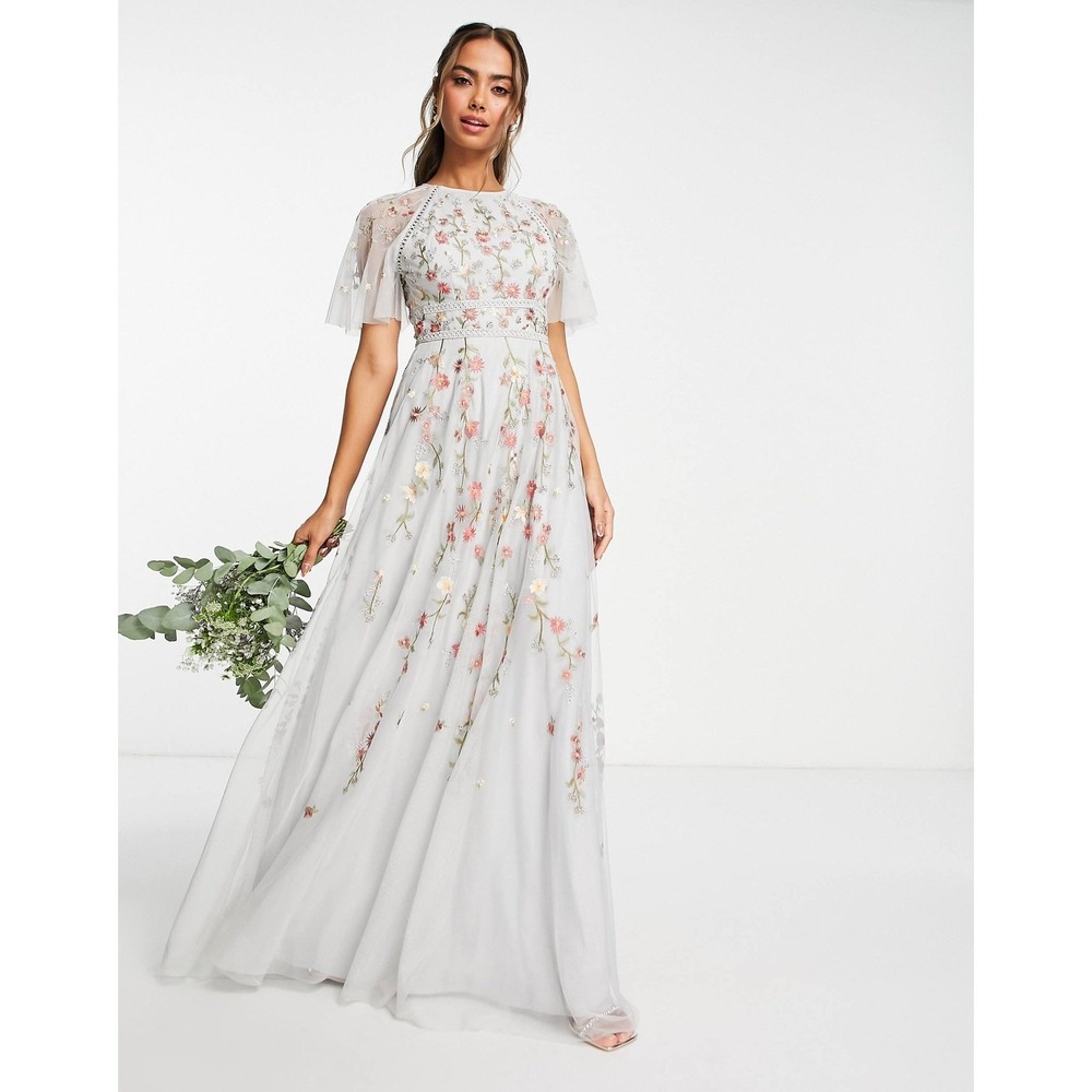 ASOS Design Bridesmaid Floral Embroidered Maxi Dress with‎ Embellishment Size 10 - Picture 2 of 12